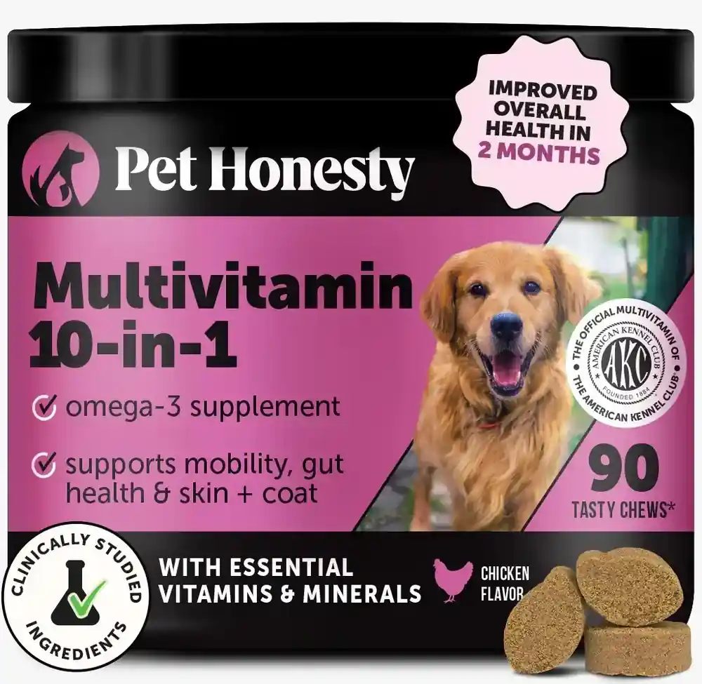 Multivitamin Dog Supplement, Glucosamine chondroitin for Dogs, Probiotics, Omega Fish Oil, Dog Supplements & Vitamins, Vitamins for Skin and Coat Allergies, (Peanut Butter 90 ct)
